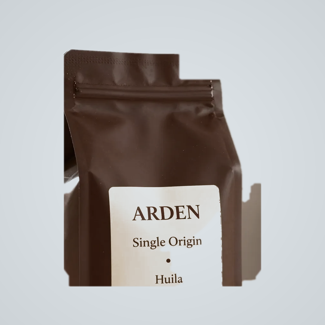 Arden Single Origin Huila coffee bag. Plain catalog packshot. No ad overlay.